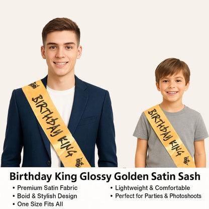 Birthday King Glossy Golden Sash for Adults - 1PC