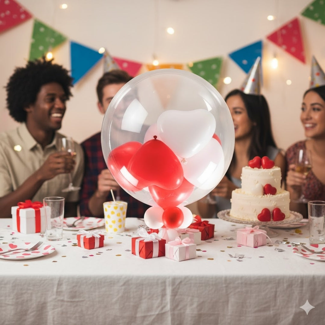 Transparent BOBO Balloon with Red Heart Latex Balloons Combo Set - 11PC