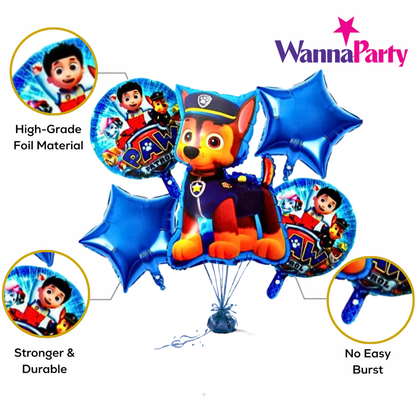 Paw Patrol Theme Birthday Balloons - Set of 5