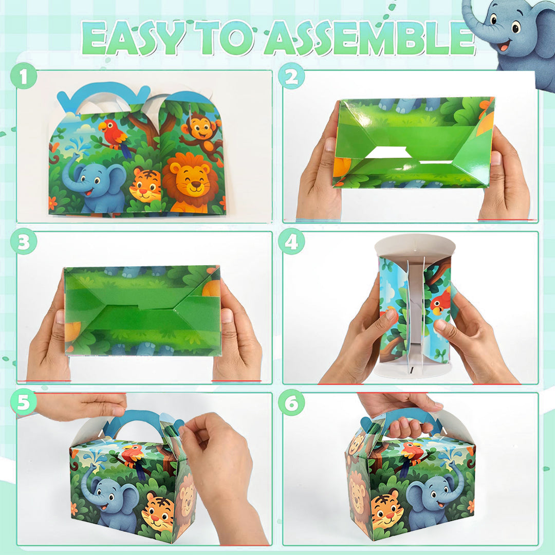 Wanna Party 10 Pack Jungle Safari Animals Party Favor Boxes Zoo Animals Theme Happy Birthday Treat Boxes Party Decorations Bags Candy Goodies Gift Boxes for Kids Party Supplies 6 x 3 x 3.5 Inches