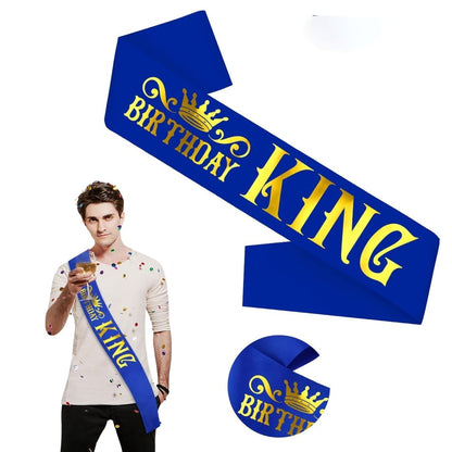 Birthday King Royal Blue Ribbon Sash with Gold Foil Lettering for Boys or Men 10th 13th 16th 18th 21st 30th 40th 50th 60th Birthday