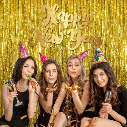 Wanna Party 2Pcs Golden Foil Curtain For Decoration