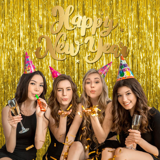 Wanna Party 2Pcs Golden Foil Curtain For Decoration