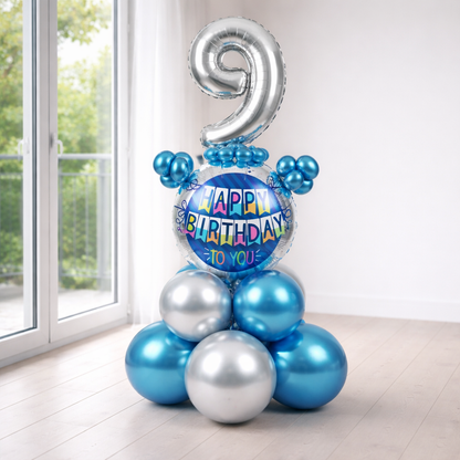 Designer Blue & Silver Balloon Bouquet Arrangement for 9th Birthday