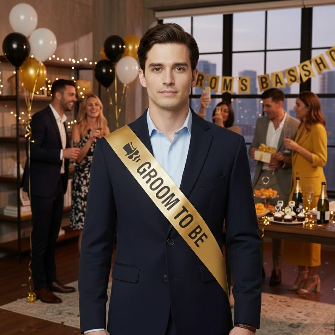 Groom To Be Sash Black &amp; Gold