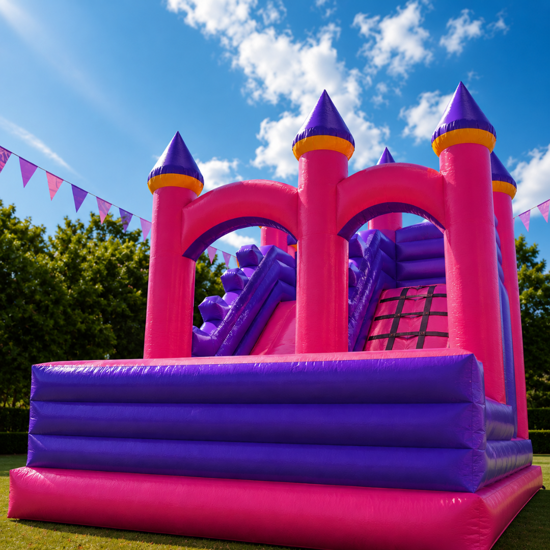 Pink and Purple Castle bouncy for Rent