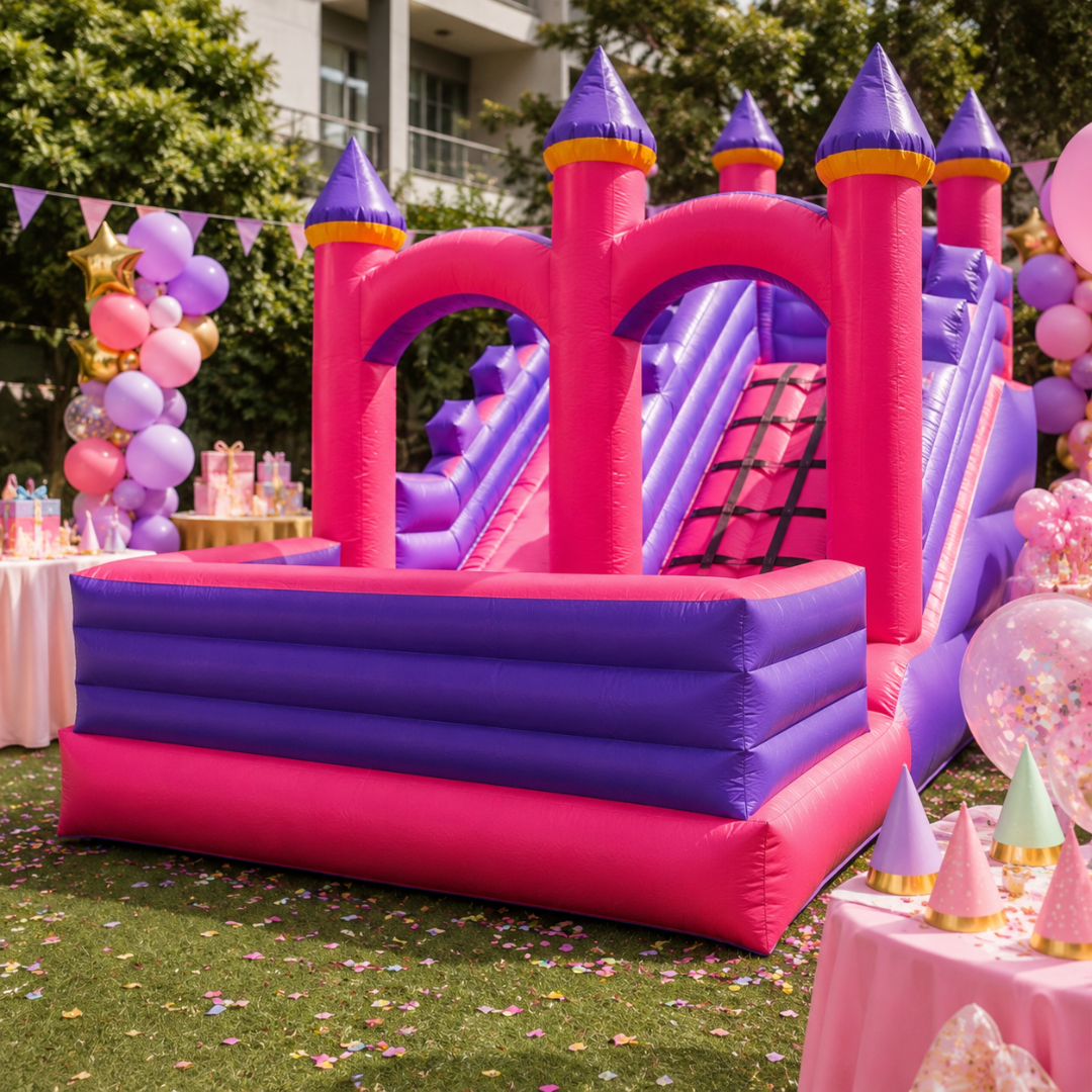 Pink and Purple Castle bouncy for Rent