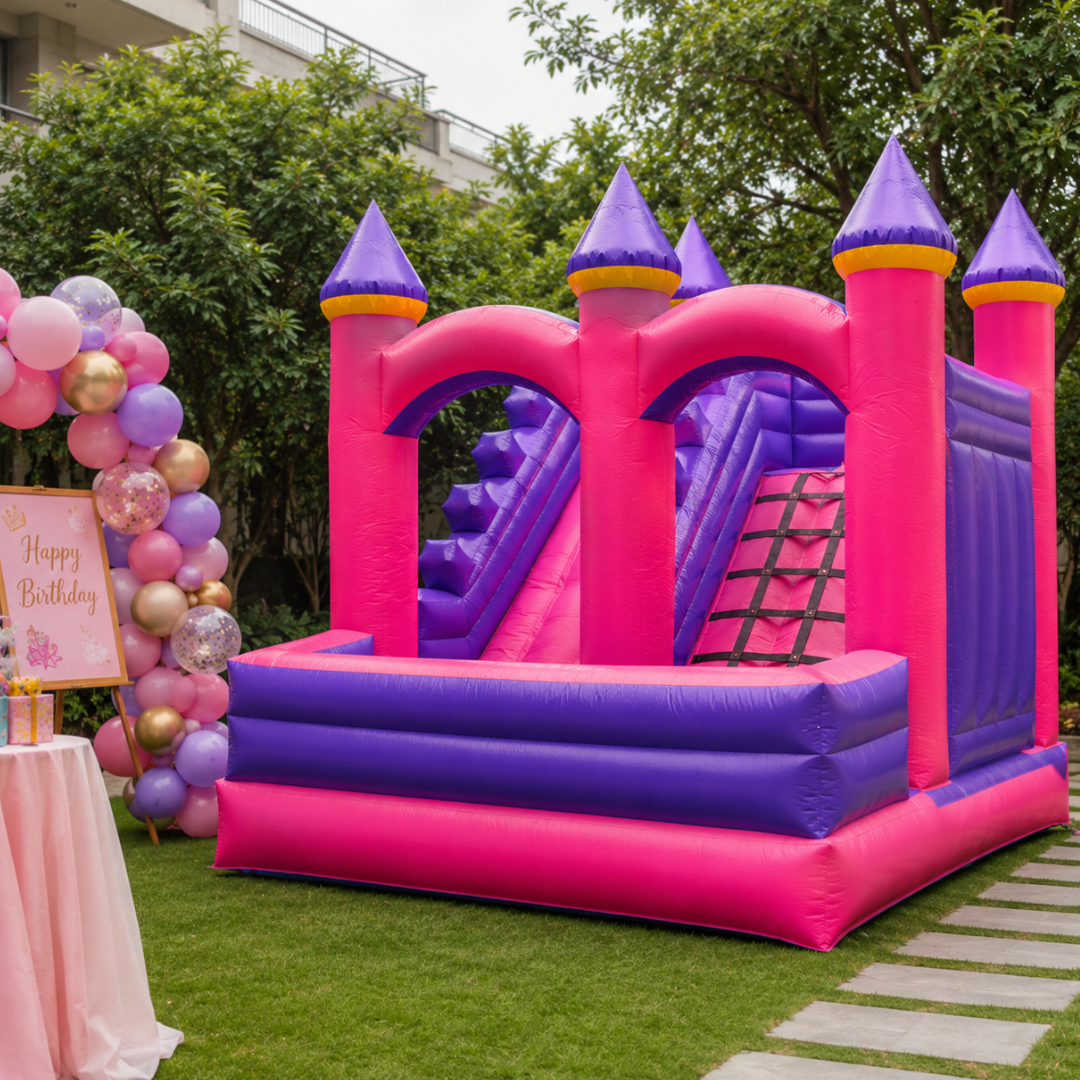 Pink and Purple Castle bouncy for Rent