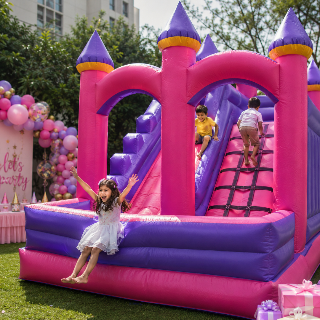 Pink and Purple Castle bouncy for Rent