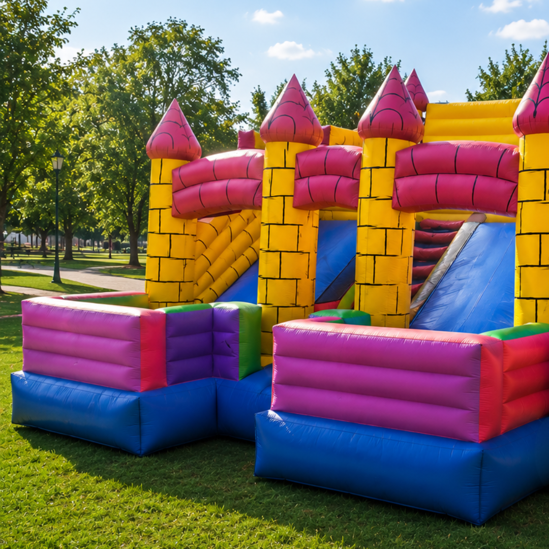 Large Castle Bouncy Pink & Yellow for Rent
