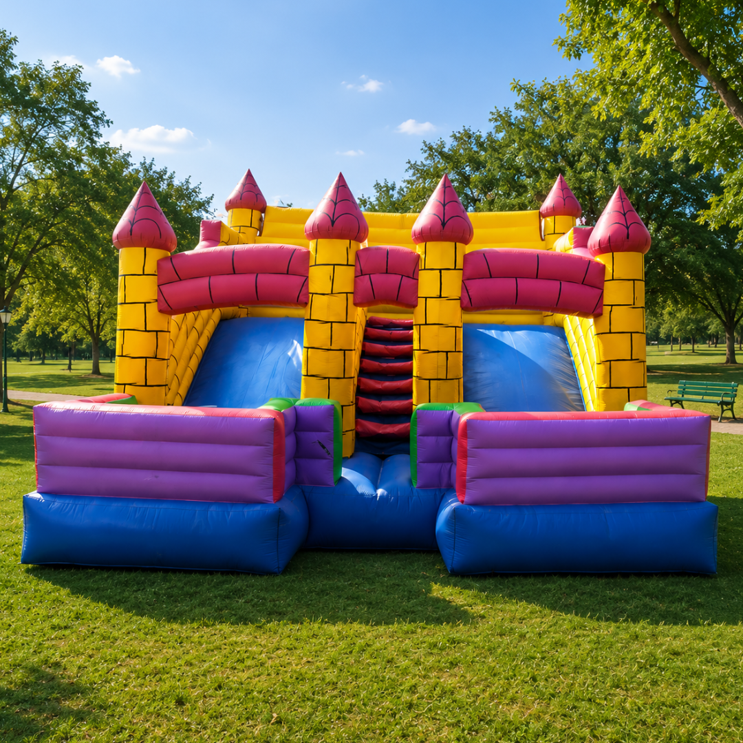 Large Castle Bouncy Pink & Yellow for Rent