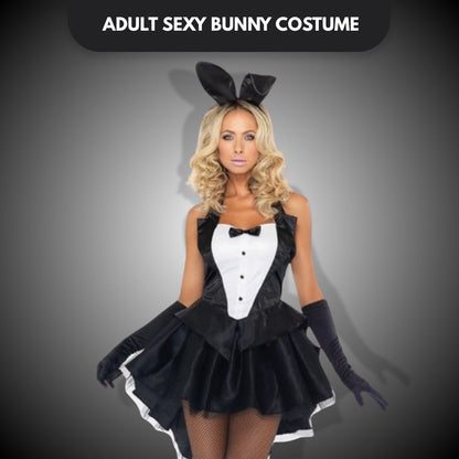 Adult Sexy Bunny Costume w/ Gloves, Bunny Ears & Tail - Size M
