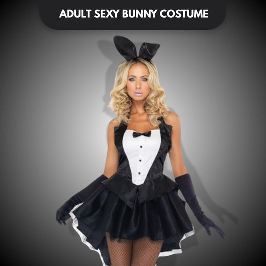 Adult Sexy Bunny Costume w/ Gloves, Bunny Ears & Tail - Size M