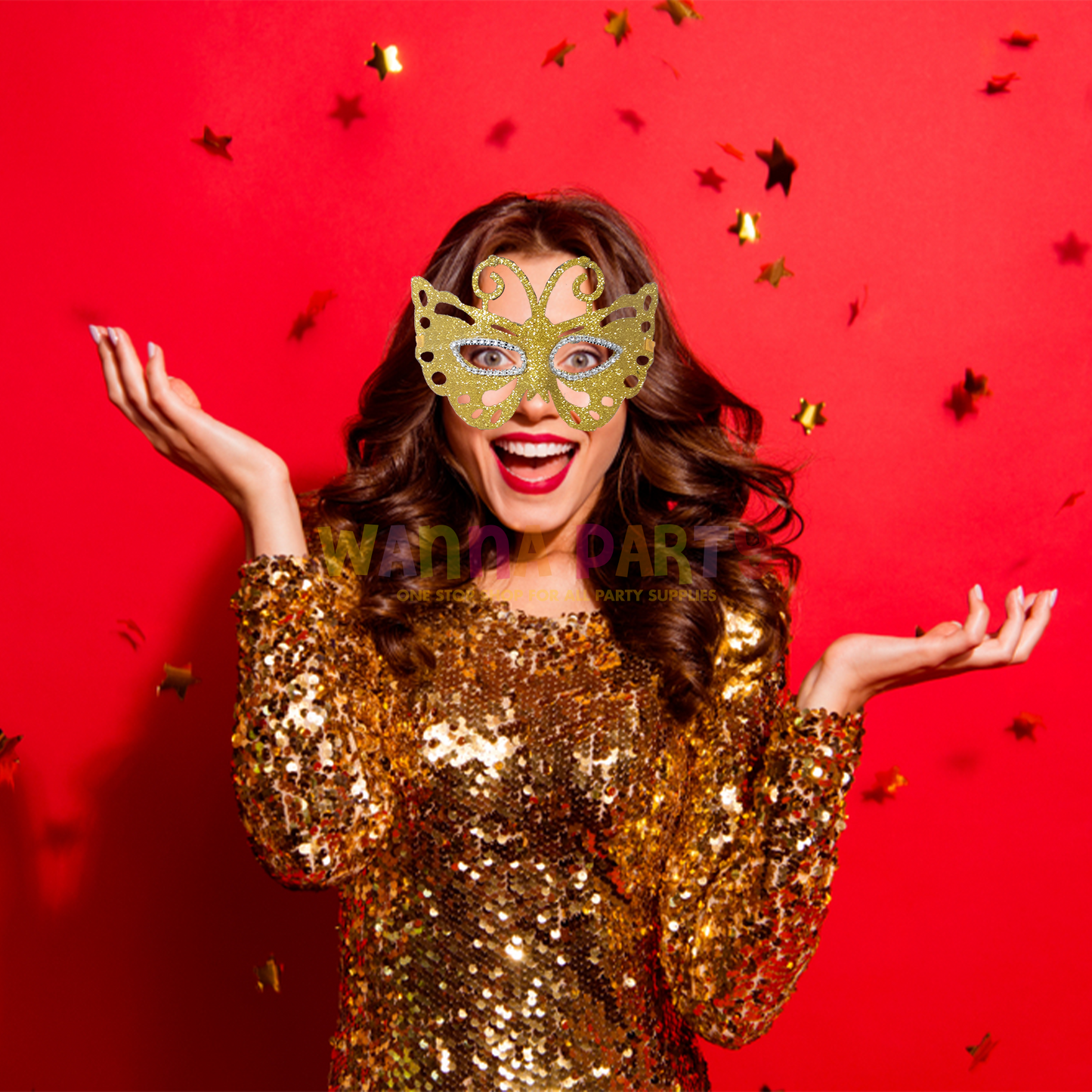 Golden Glitter Eye Mask with White Rhinestone - 1PC