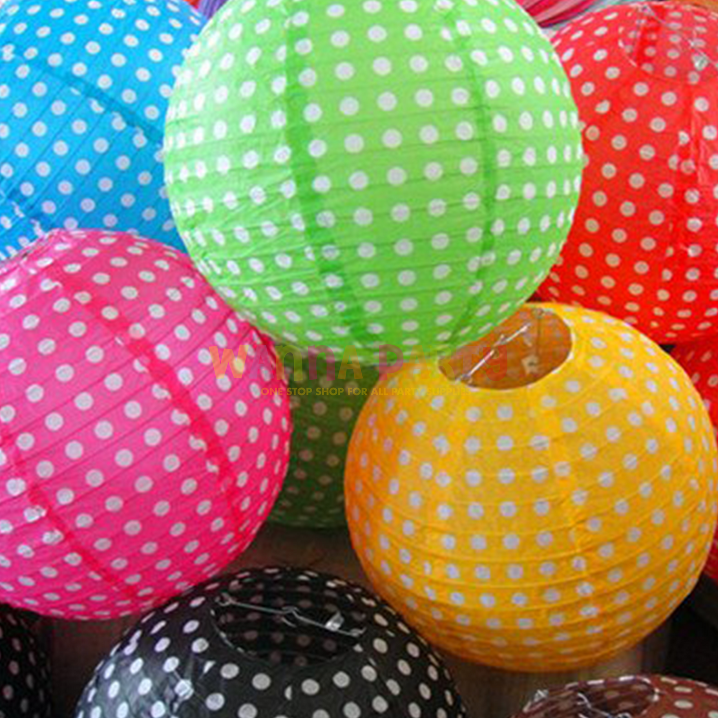 Polka Dot Yellow Lanterns for Hanging Decor - 14 inches - 1PC