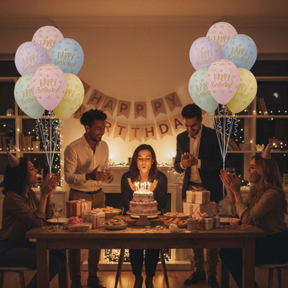 Happy Birthday Pastel Printed Balloons Pack of 6 (12 Inch) | Rainbow Color Latex Balloons | Birthday Party Decoration