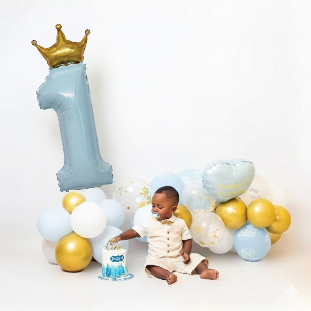 1st Birthday Pastel Blue W/crown Balloon 52"-1PC