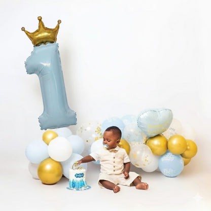 1st Birthday Pastel Blue W/crown Balloon 52"-1PC