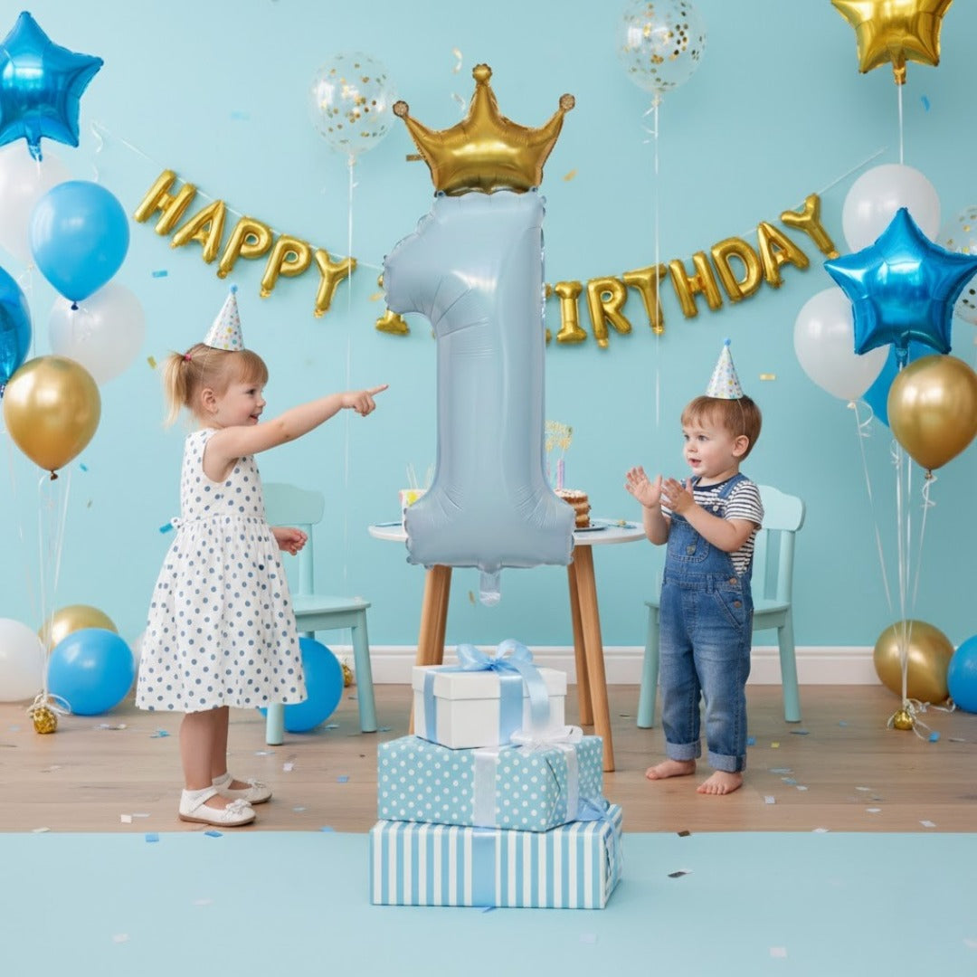 1st Birthday Pastel Blue W/crown Balloon 52"-1PC