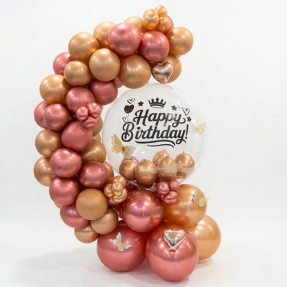 Designer Rose Gold & Pink Latex with 3D Butterflies and Transparent BOBO Air Filled Balloon Bouquet Arrangement for Birthdays