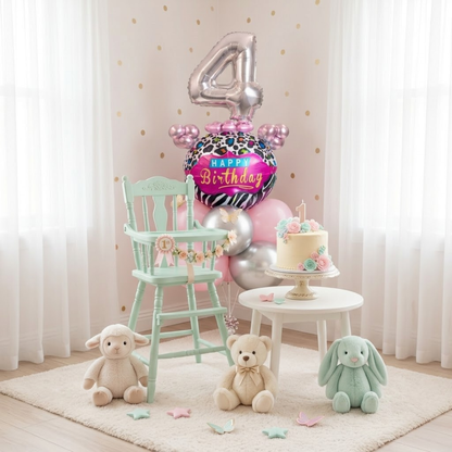 Designer Pink & Silver Balloon Bouquet Arrangement with 3D Butterflies for 4th Birthday