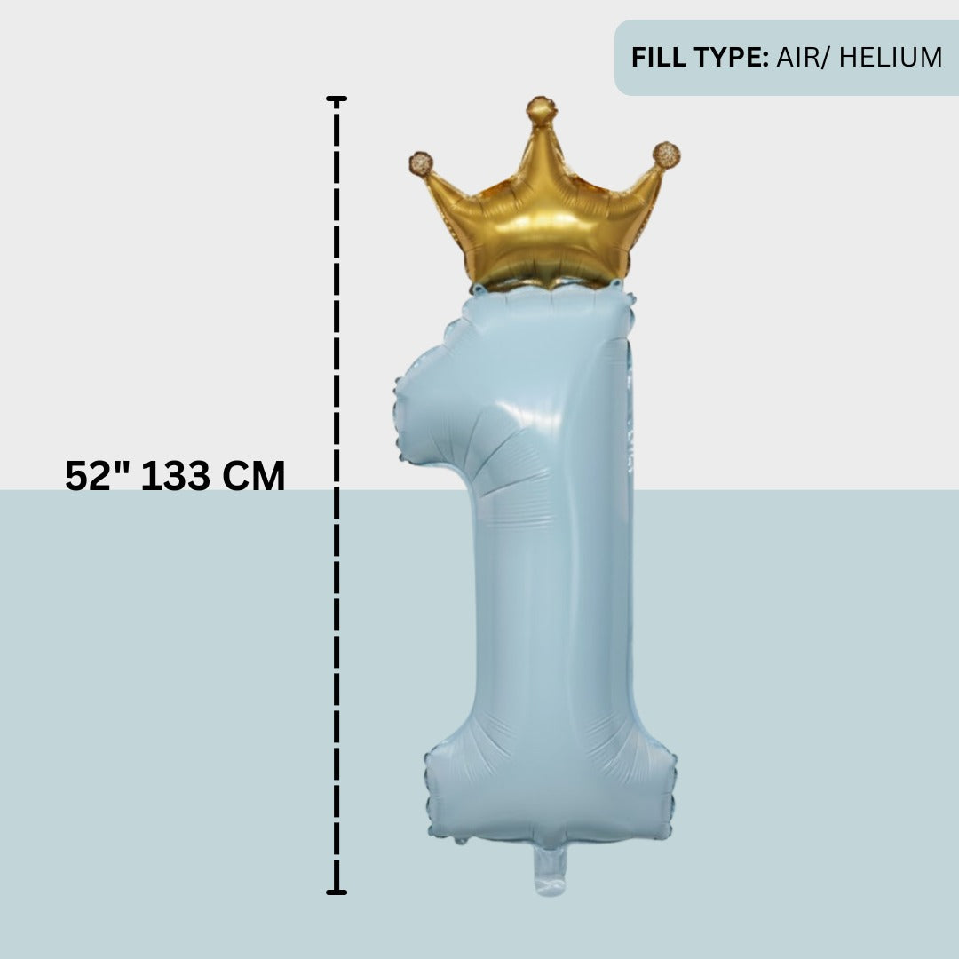 1st Birthday Pastel Blue W/crown Balloon 52"-1PC