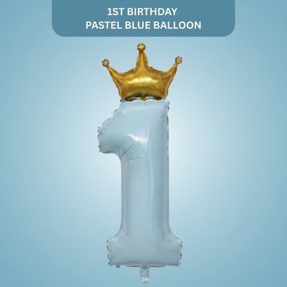 1st Birthday Pastel Blue W/crown Balloon 52"-1PC