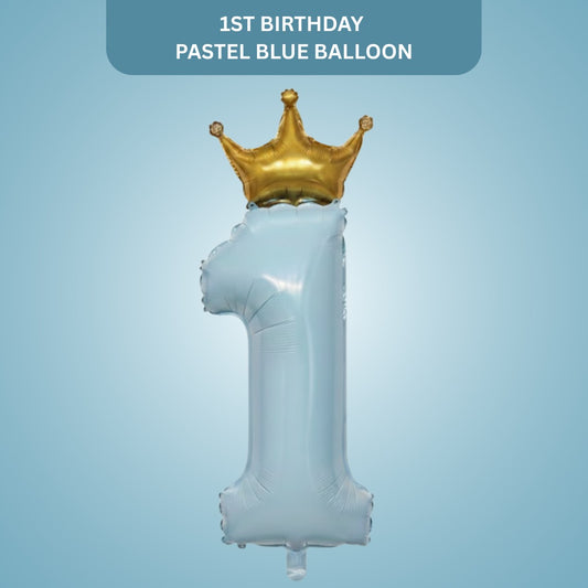 1st Birthday Pastel Blue W/crown Balloon 52"-1PC
