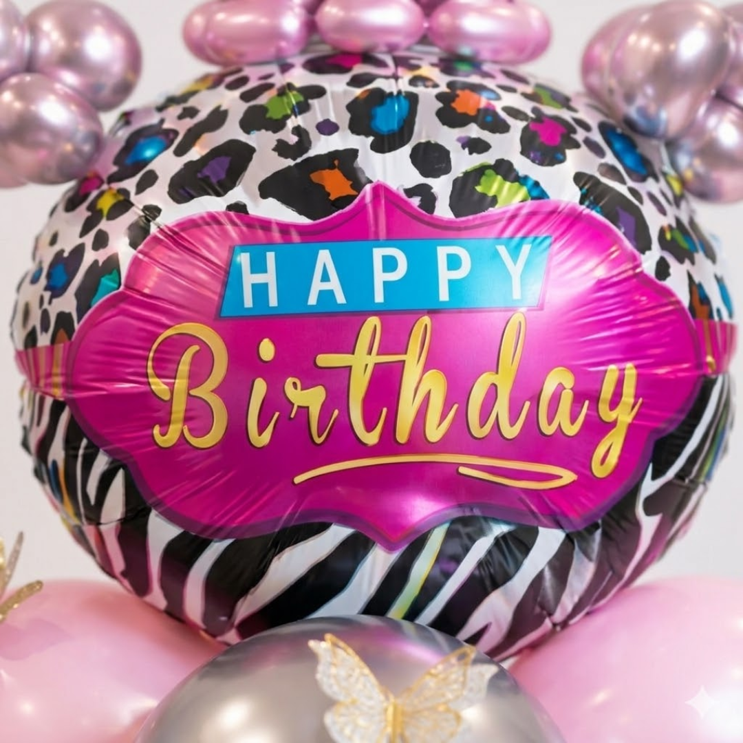 Designer Pink & Silver Balloon Bouquet Arrangement with 3D Butterflies for 7th Birthday