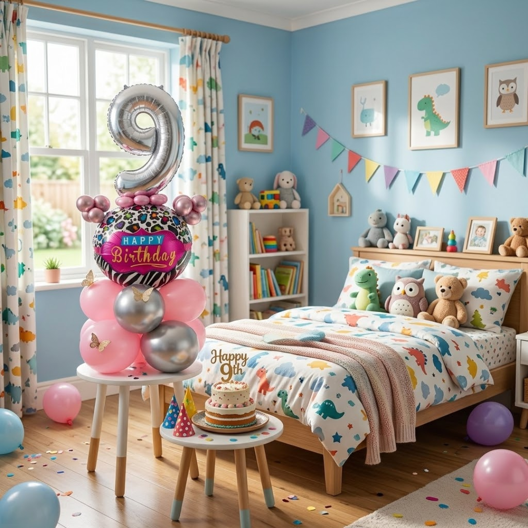 Designer Pink & Silver Balloon Bouquet Arrangement with 3D Butterflies for 9th Birthday