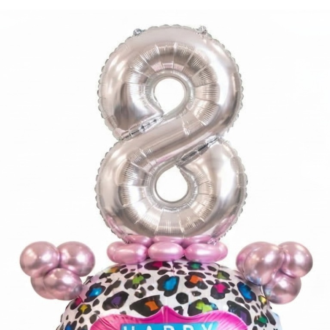 Designer Pink & Silver Balloon Bouquet Arrangement with 3D Butterflies for 8th Birthday