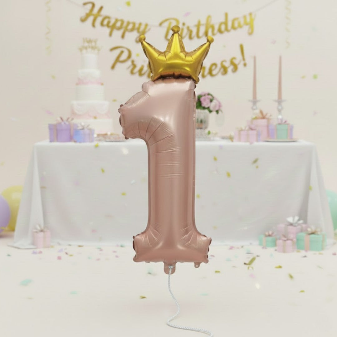 1st Birthday Pastel Rose Pink W/crown Balloon 52"-1PC