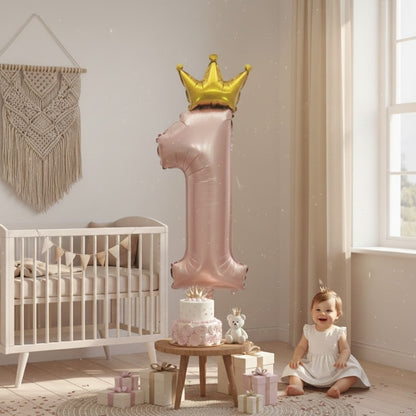 1st Birthday Pastel Rose Pink W/crown Balloon 52"-1PC