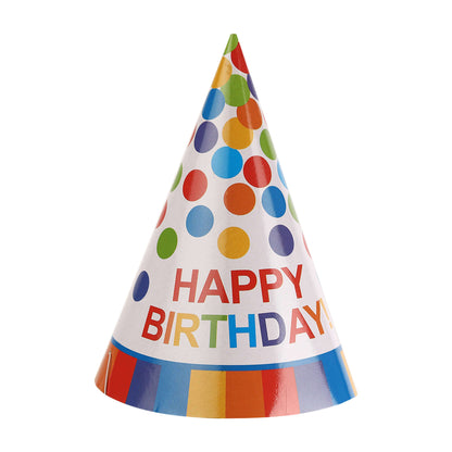 Happy Birthday Colorful Dots Hats - 8PC