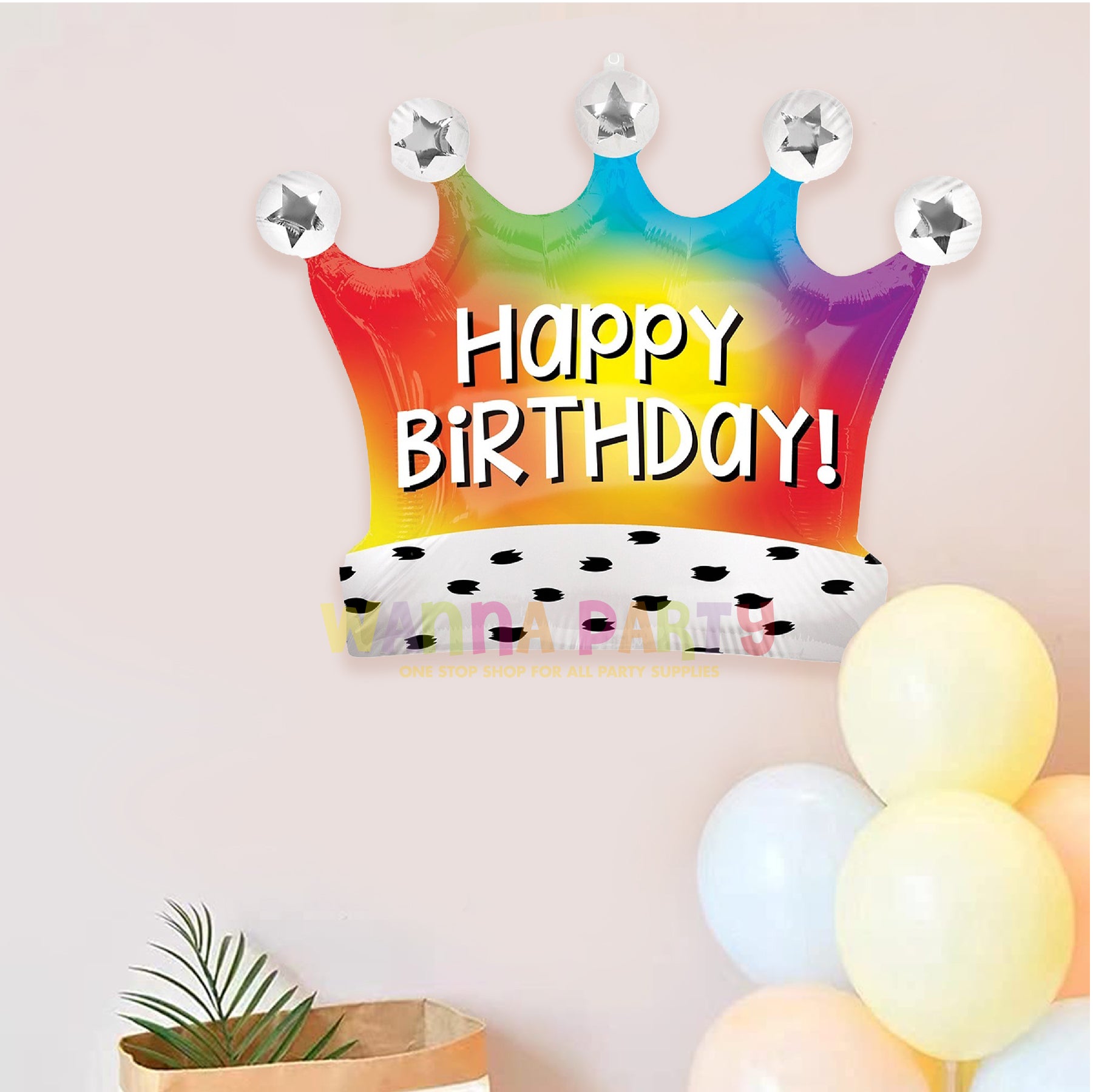 LRG SHP BDAY SATIN RAINBOW CROWN