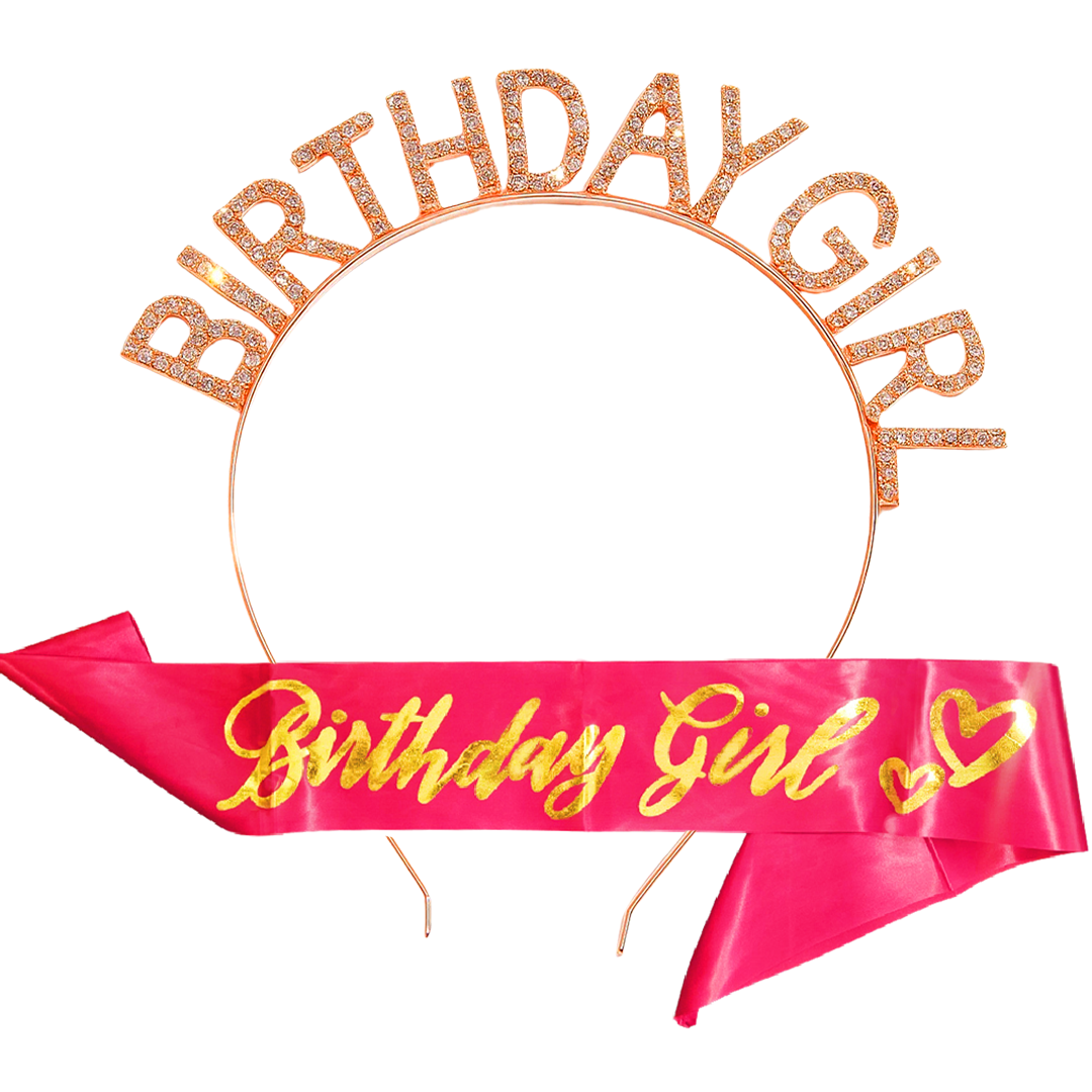 Happy Birthday Girl Headband with Sash Combo - 2PC