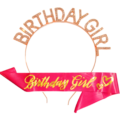 Happy Birthday Girl Headband with Sash Combo - 2PC