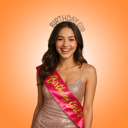 Happy Birthday Girl Headband with Sash Combo - 2PC
