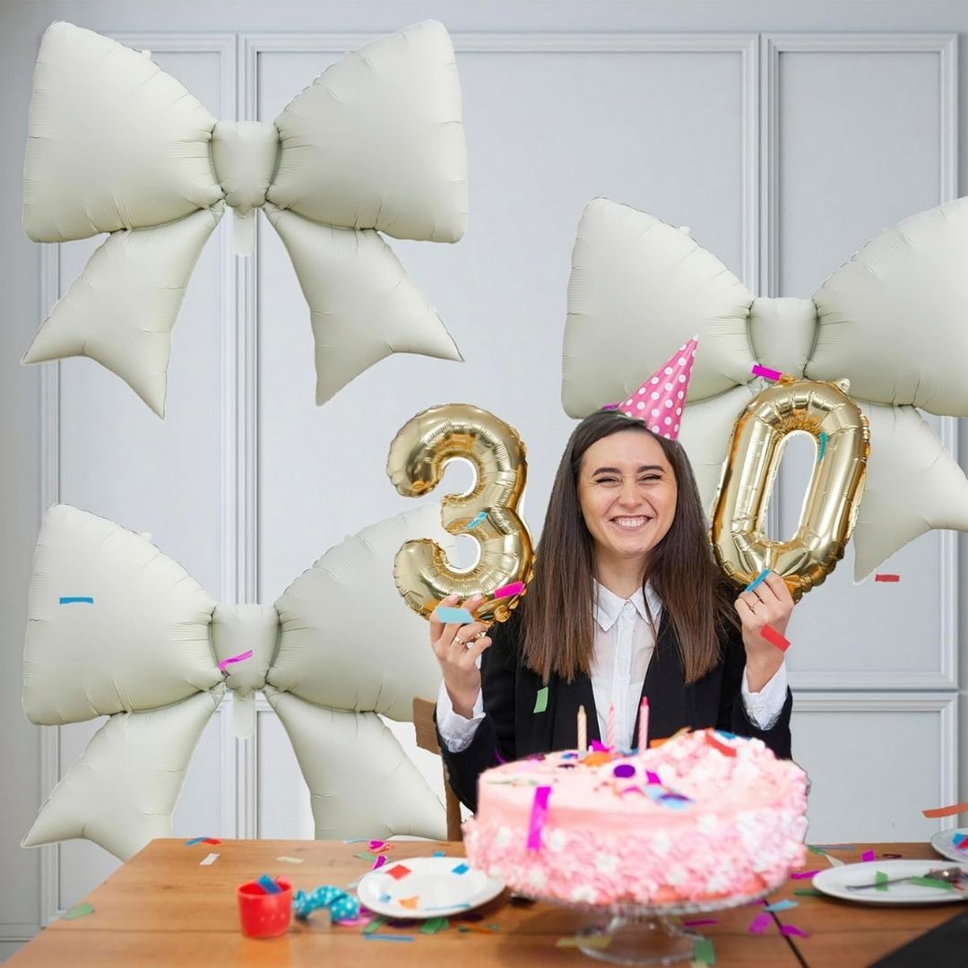 Sand White Bow / Gift Ribbons Shaped Balloon - 30 inches - Helium Quality - 1P