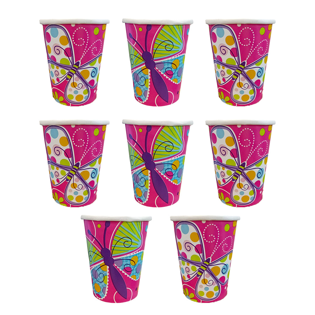 Butterfly & Flowers Theme Party Paper Cups - 250ML - 8PC