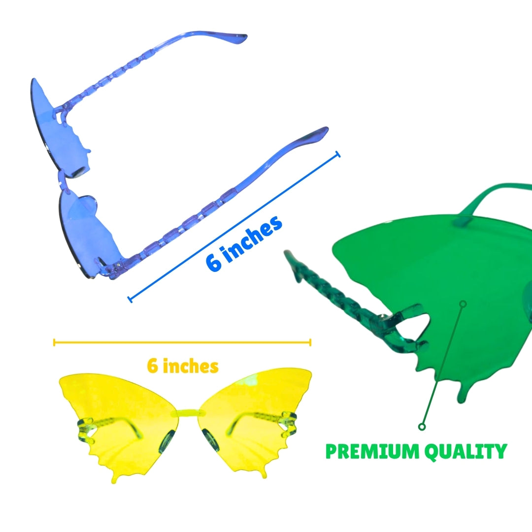 Butterfly Themed Multicolor Rimless Sunglases for Kids & Adults - 4PC