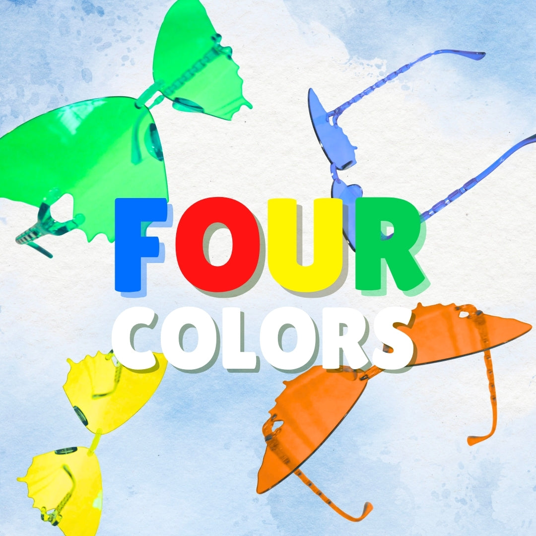 Butterfly Themed Multicolor Rimless Sunglases for Kids & Adults - 4PC