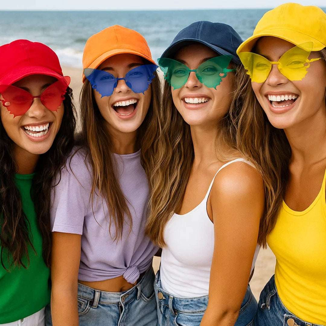 Butterfly Themed Multicolor Rimless Sunglases for Kids & Adults - 4PC
