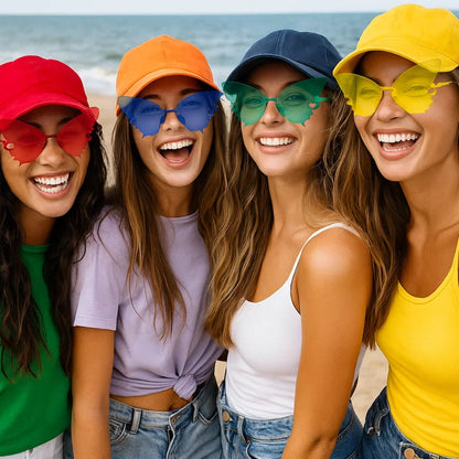 Butterfly Themed Multicolor Rimless Sunglases for Kids & Adults - 4PC