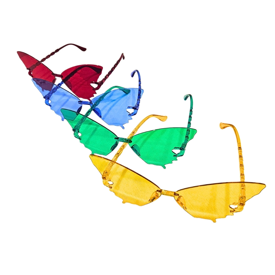 Butterfly Themed Multicolor Rimless Sunglases for Kids & Adults - 4PC