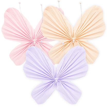Butterfly Shaped Pastel Paper Fan with Pearls - 3PC