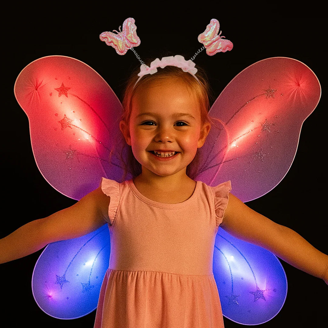 Light Up Butterfly Wings Set with Headband and Wand - 3PC