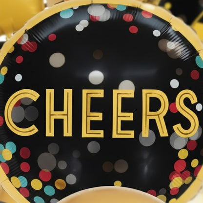 Cheers Balloon Set Pack of 16 | Black Gold Party Balloons | Birthday, New Year & Celebration Decoration Kit