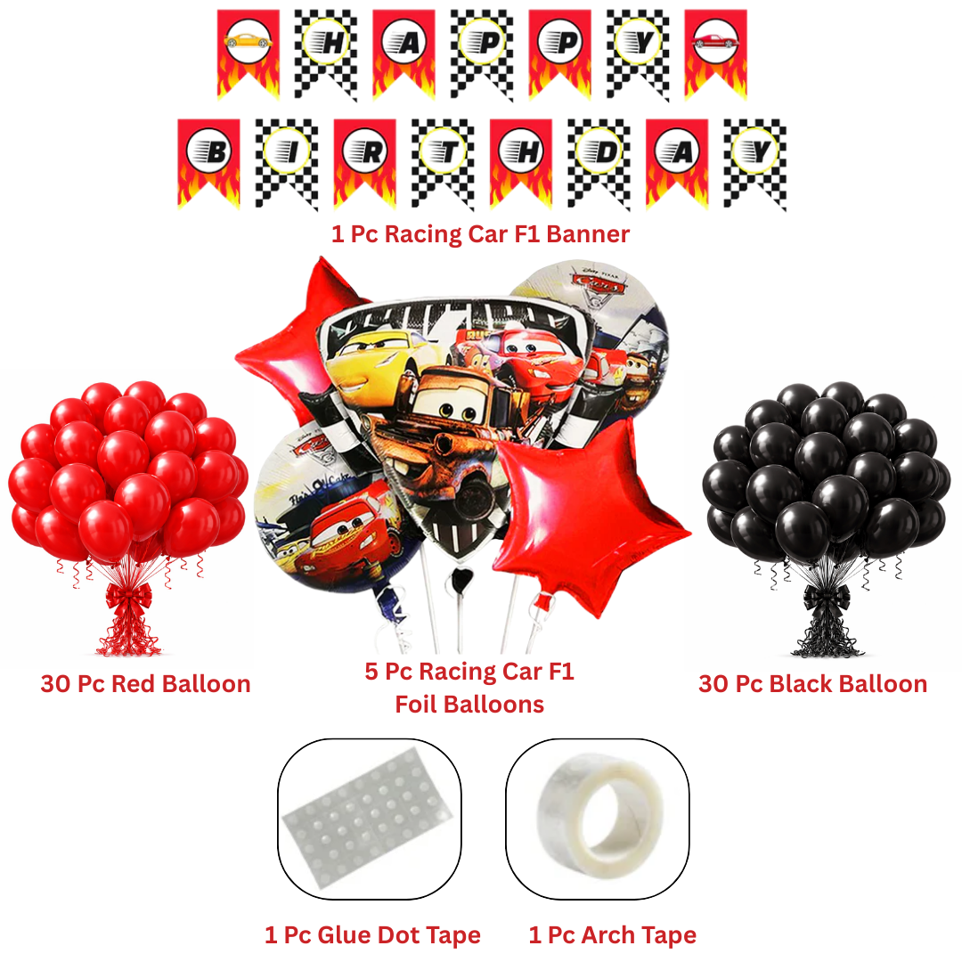 Racing Car Theme Birthday Decoration Combo Kit with Banner and Balloons