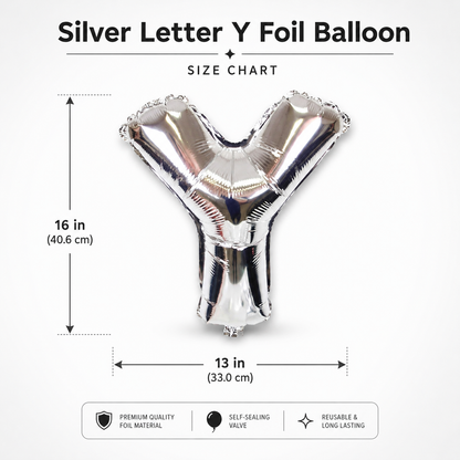 Silver Letter Y Foil Balloon, Metallic Alphabet Balloon